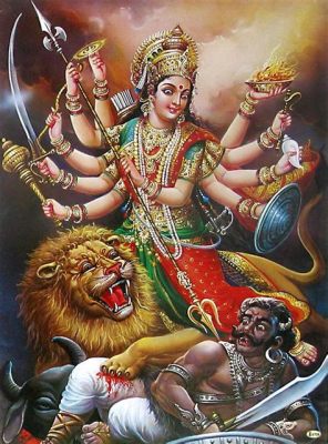 “Durga Slaying Mahishasura” Un Colorido Encuentro entre lo Divino y lo Infernal!